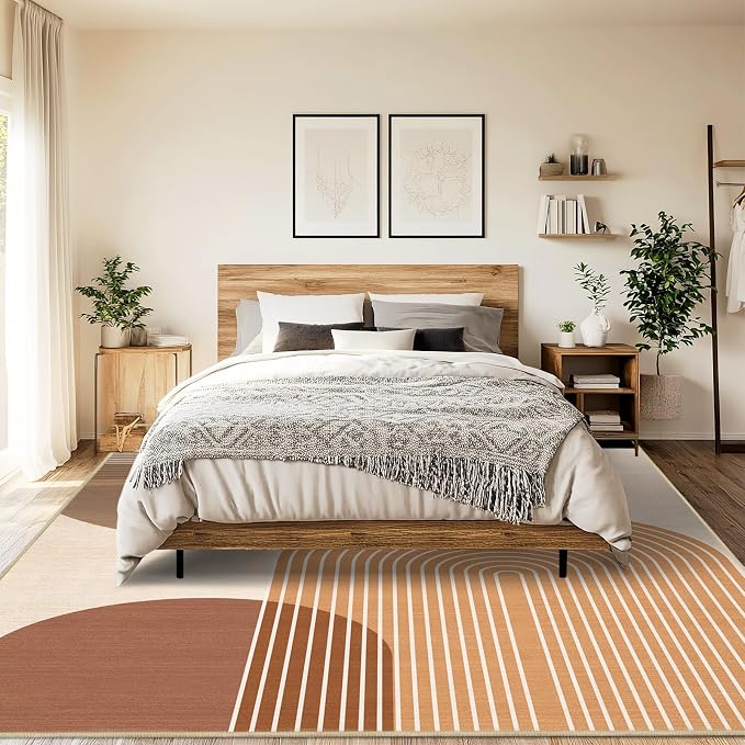 9x12 Large Area Rug for Living Room BohoRug Bohemian Rugs Machine Washable Modern Geometric Rug Non Slip Printed Low Pile Indoor Floor Carpet for Dining Room Bedroom Office,Orange
