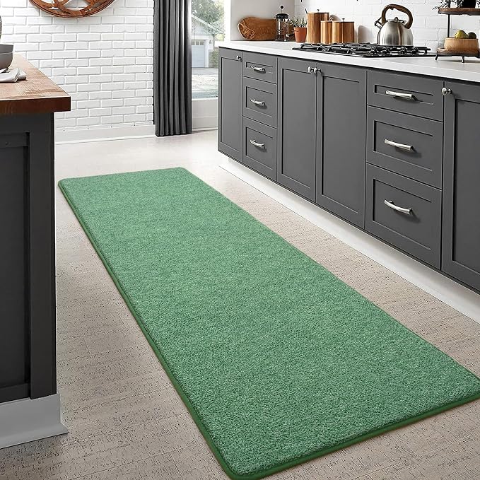 Keeko 2x8 Area Rugs for Living Room,Soft Washable Memory Foam Bedroom Rug | Indoor Throw Rug Low Pile Minimalist Non Slip Carpet for Kids Nursery Classroom Dorm Room Home Decor Green and White