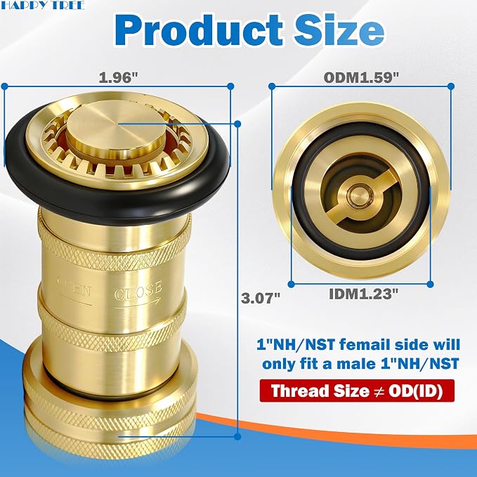Happy Tree 1" NH/NST Fire Hose Nozzle 100 psi 36 gpm Brass Fire Equipment Heavy Duty Industrial Jet Fog Spray Nozzle