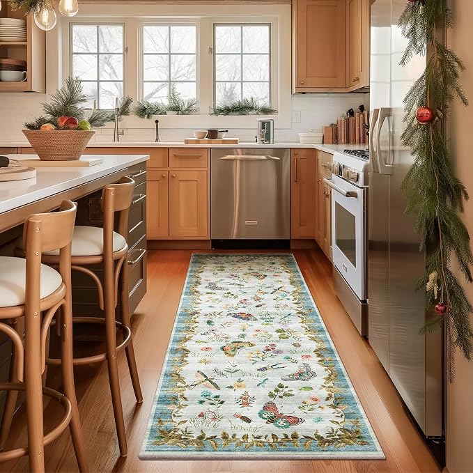 Machine Washable Rug Runners for Hallways: 2'6"x8' Kitchen Runner Stain Resistant Non Slip Low Pile Soft Carpet Runner Rug for Entryway Hallway Indoor Kitchen Beside Bedroom Bathroom Farmhouse