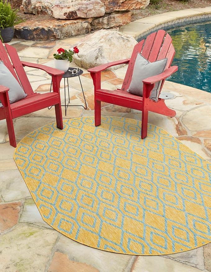 Jill Zarin Outdoor Collection Area Rug - Turks and Caicos (7' 10" x 10' Oval Yellow and Aqua/Light Blue)