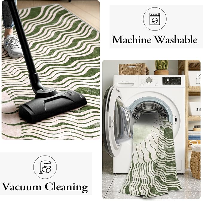 Hedlive Boho Washable Rug 6x9, Soft 6x9 Green Rugs for Living Room Classroom, Ultra-Thin Non Slip Bedroom Rug Stain Resistant Large Carpet for Dining Room Nursery(6'x9',Green/Multi)