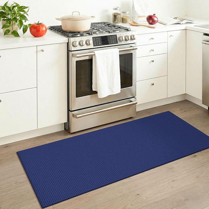 KOZYFLY Woven 2x5 Entry Runner Rug, Washable Runners for Entryway, Non Slip Hallway Rug, Small Throw Carpet Runner for Kitchen, Bedside, Hall, Bathroom, Royal Blue/Navy