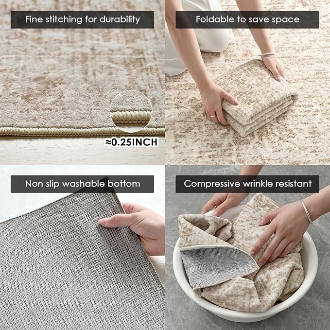 RUGIXE 5x7 ft Beige Washable Area Rug for Living Room,Vintage Boho,Non Slip