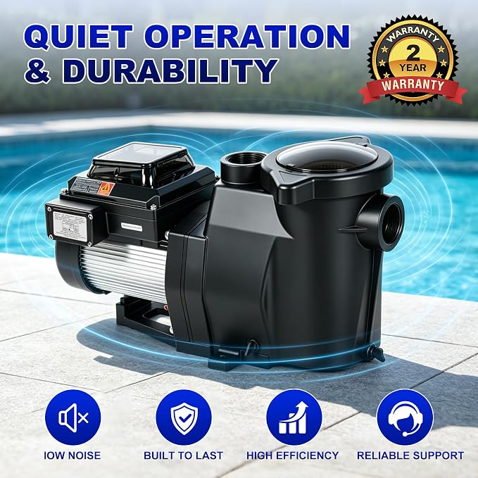 Variable Speed Pool Pump Inground 1.5HP,High Flow Energy Efficient Pumb | for In/Above Pool,Built-in Timer,Rain Cover,Quiet Self-Priming,Large Filter Basket