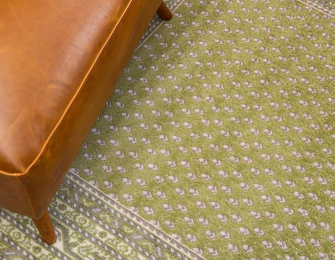 Unique Loom Williamsburg Collection Traditional Border with Dotted Center Area Rug, Rectangular 10' 0" x 13' 1", Green/Beige