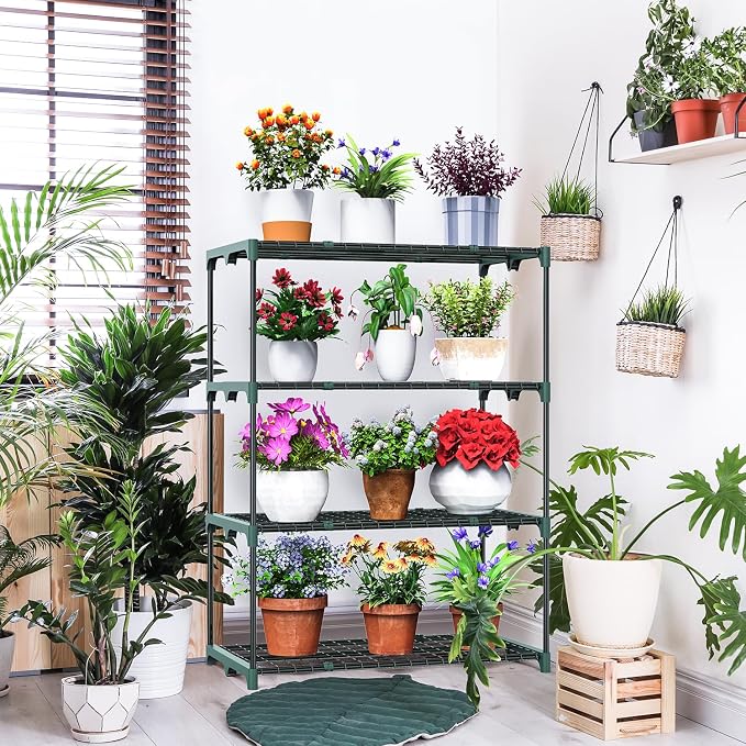 Ohuhu Plant Greenhouse Shelves 4 Tier 2 Pack Extra-Wide Stable Green House Shelving for Outdoor, 31x18x42 Inch Portable Rustproof Metal Shelf Plant Stand Rack Greenhouse Accessories