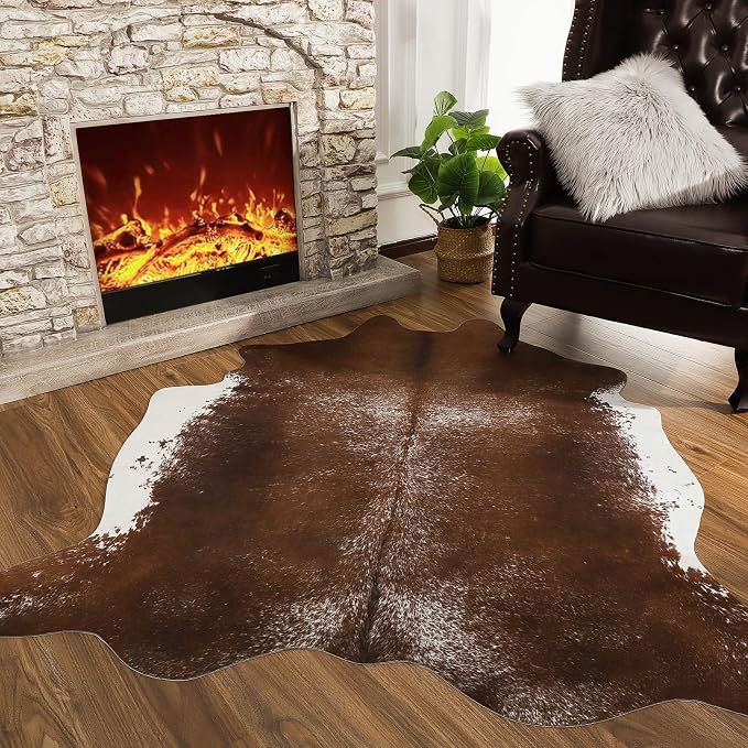 AROGAN 8x10 Faux Cowhide Rug, Cow Print Large Animal Hide Rug Deep Brown | Premium Cow Hide Carpet, Western Rug for Bedroom Living Room Decor, Durable Faux Cow Skin Cowhide Area Rug