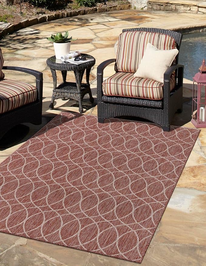 Unique Loom Outdoor Trellis Collection Area Rug - Gitter (10' x 14' 1" Rectangle, Rust Red/ Ivory)