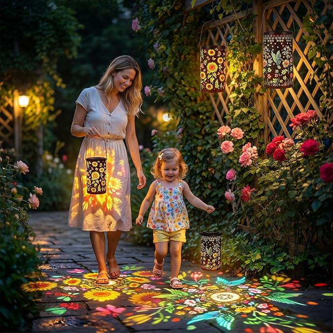 2 Pack Colorful Solar Outdoor Lanterns Waterproof - Sunflower + Hummingbird Solar Lantern Hanging Solar Light for Courtyard & Garden Decor, Ideal Birthday Gifts Mothers Day Gifts for Mom Wife Grandma