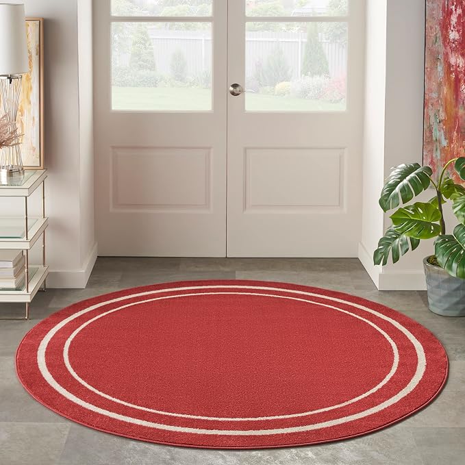 Nourison Home Nourison Essentials Brick Ivory 6' x Round Area Rug - Easy Clean, Non Shedding, Bed Room, Living Room, Dining Room, Kitchen (6' x Round)