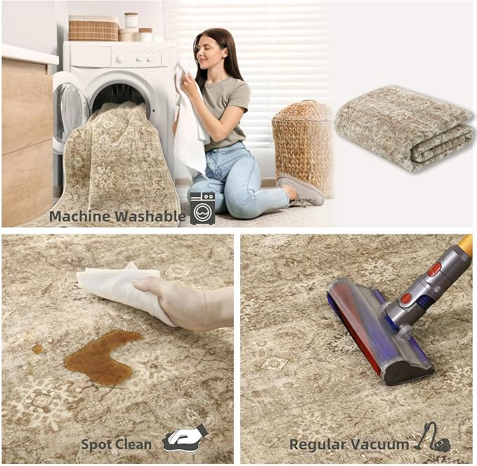 2x6 Washable Rug Runners for hallways: Non Slip Kitchen Runner Rugs with Rubber Backed Low Pile Soft Faux Wool Boho Floor Rug Soft Carpet Runner for Indoor Entryway Bedroom Laundry Living Room