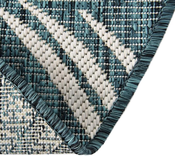 Unique Loom Outdoor Botanical Collection Area Rug - Palm (4' 1" Round, Teal/ Ivory)