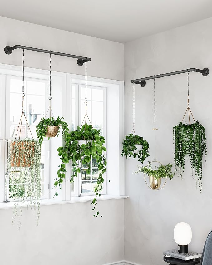 SOFITORG 38.2" Metal Plant Hanging Rod, 6 Chains, 2 Pack, Pots Not Included | Wall Plant Hanging Bar, Durable Hanging planter holder for Window Ceiling, Easy Assembly, All Hardware Included, Black