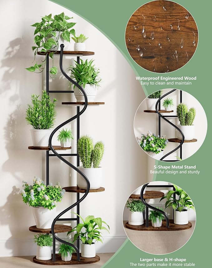 Plant Stand Indoor with Grow Light,60" Tall Plant Shelf w/ 4-Head Grow Lights,Corner Plant Stands for Multi Plants,6 Tiered Large Plant Holders,Metal S-Shaped Plant Rack for Home Office Patio