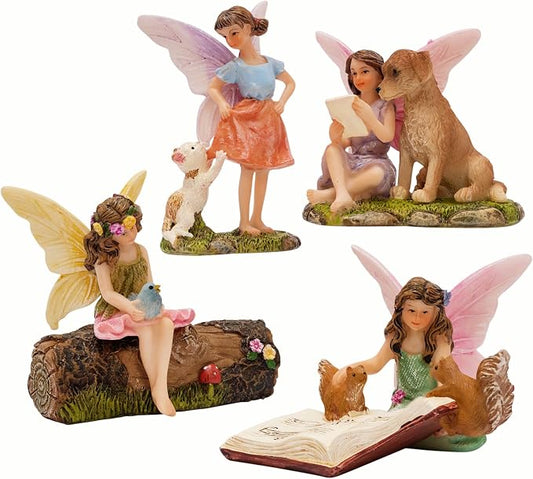PRETMANNS Fairy Garden Accessories with Fairies for Fairy Garden Outdoor - Miniature Fairy Figurines Set with Animals - Fairy Garden Kit for Indoor Outdoor Gardens
