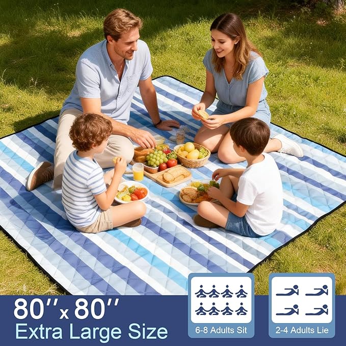 2 in 1 Tote Picnic Blanket Waterproof Outdoor Camping Mat,Large Capacity Beach Blanket 80''x80'' 7 Layers Easy to Foldable and Carry.