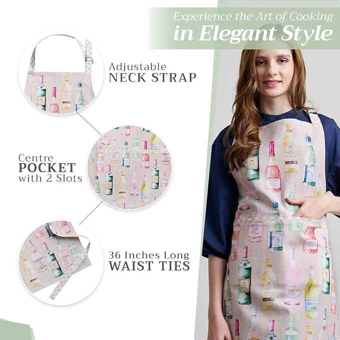 Maison d' Hermine Aprons for women with Pocket 100% Cotton (27.50"x31.50") | Adjustable Neck Strap & long ties Apron Men Chef Wedding Cooking Gardening Server Maid