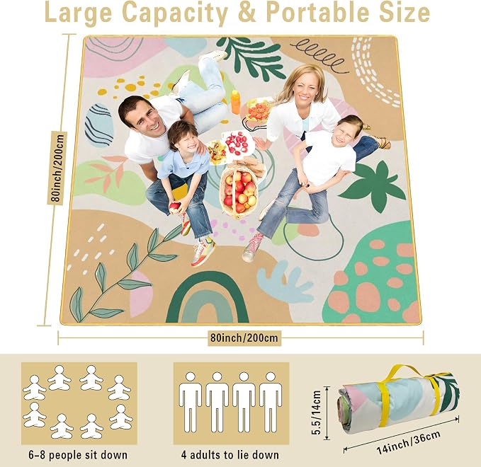 Supfitness Extra Large Picnic Blankets Waterproof Foldable (80 "x 80") Beach Blanket Waterproof Sandproof,3-Layer Thicking Mat Outdoor Packable Camping Blanket