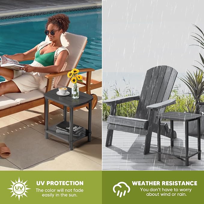 LEJANEOYE Outdoor Coffee Table, 2-Tier Adirondack Outdoor Side Table Weather Resistant, Patio End Table for Pool, Porch, Backyard.