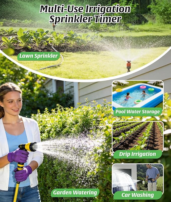 Sprinkler Timer with Brass Inlet Outlet for Garden Hose, Outdoor 2 Zone Water Hose Timer with Rain Delay/Auto/Manual/Child Lock, Rainpoint Drip Irrigation Controller for Lawn Yard Garden Watering