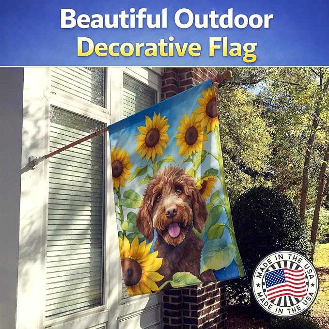 Caroline's Treasures DAC6112CHF Labradoodle in Sunflowers House Flag Large Porch Sleeve Pole Decorative Outside Yard Banner Artwork Wall Hanging, Polyester, House Size, Multicolor