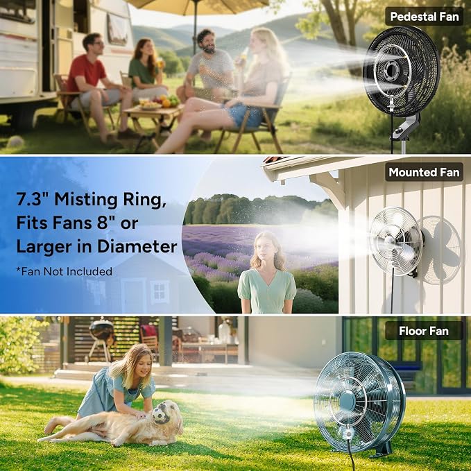 DR.PREPARE Stainless Steel Misting Fan Kit, 16.4ft Mist Hose Fan Mister, Outdoor Water Sprayer for Patio Backyard, Portable Cooling Mist System, Independent Valve for Control (Fans Not Included)