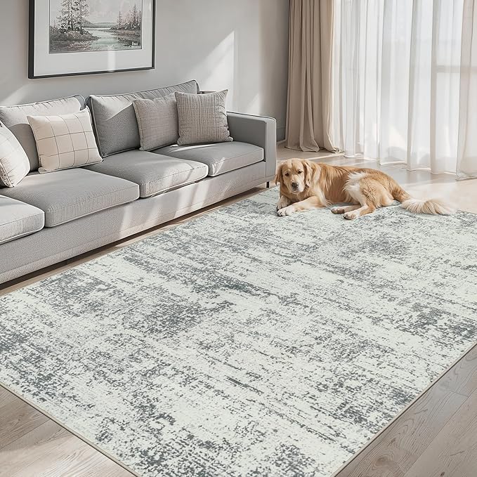 PLHXFR Area Rug Living Room: 4x6 Modern Abstract Washable Carpet Grey | For Bedroom Dining Room Farmhouse Nursery Home,Machine washable,Non Slip,Large Soft Neutral,Stain Resistant, Indoor Floor