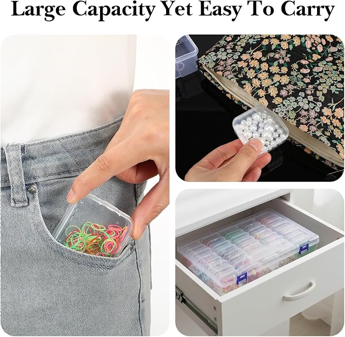 3 Pack Bead Organizer Box, 138Pcs Bead Organizers and Storage Plastic Cases, Mini Clear Beads Storage Containers Boxes with Hinged Lid for Seed, Jewelry, DIY Craft （3 Pack,138 Organizers)