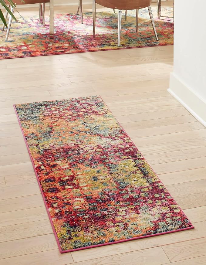 Unique Loom Jardin Collection Colorful, Vibrant, Abstract, Modern Area Rug (2' 7 x 12' 0 Runner, Multi/Blue)