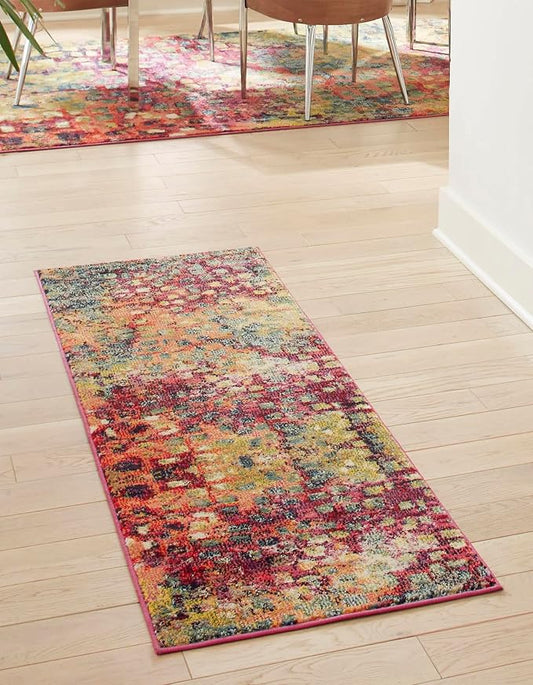 Unique Loom Jardin Collection Colorful, Vibrant, Abstract, Modern Area Rug (2' 7 x 12' 0 Runner, Multi/Blue)