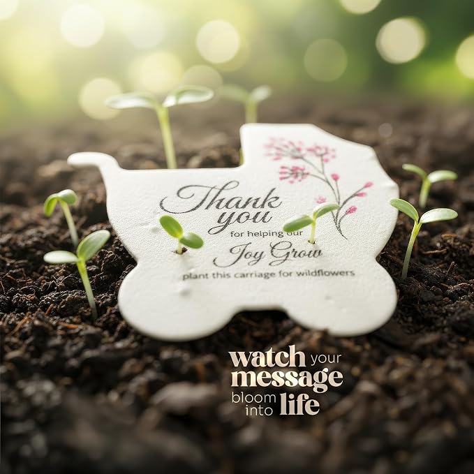 24pcs Pink Carriage-Shaped Gift Tags with Wildflower Seeds - Writable Gift Wrap Tags for Baby Showers, Mother's Day Present, Party Favors, DIY Crafts, & Earth Day Decorations