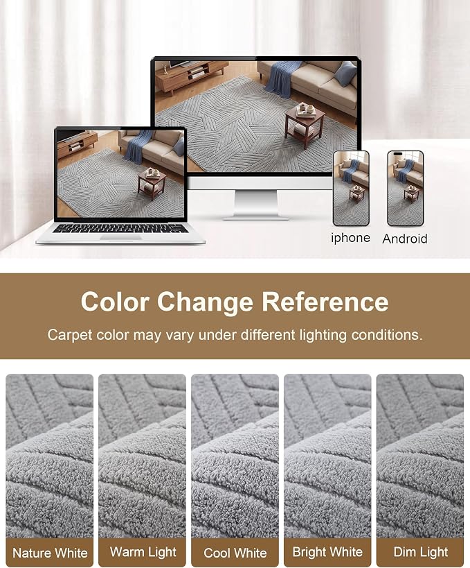 Carvapet 5x7 Area Rug Grey Modern Swirl Pattern Washable Carpet | Soft plush washable carpet with 3D high low pile texture and skid resistant backing for living rooms and bedrooms