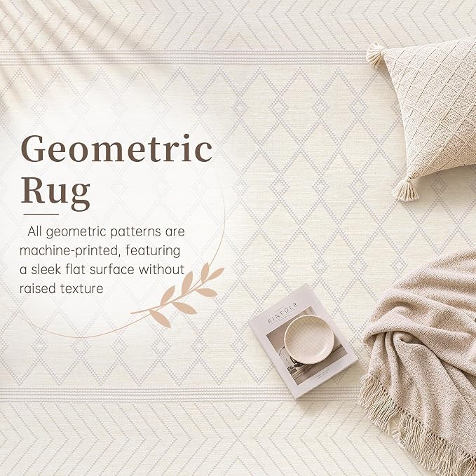 pmtsns Area Rugs 6x9 Washable Rug for Living Room(Beige, 6'x9') | Modern Geometric Moroccan Rugs Non-Slip Soft Stain Resistant Rug Indoor Printed Carpet for Bedroom Dining Room Nursery