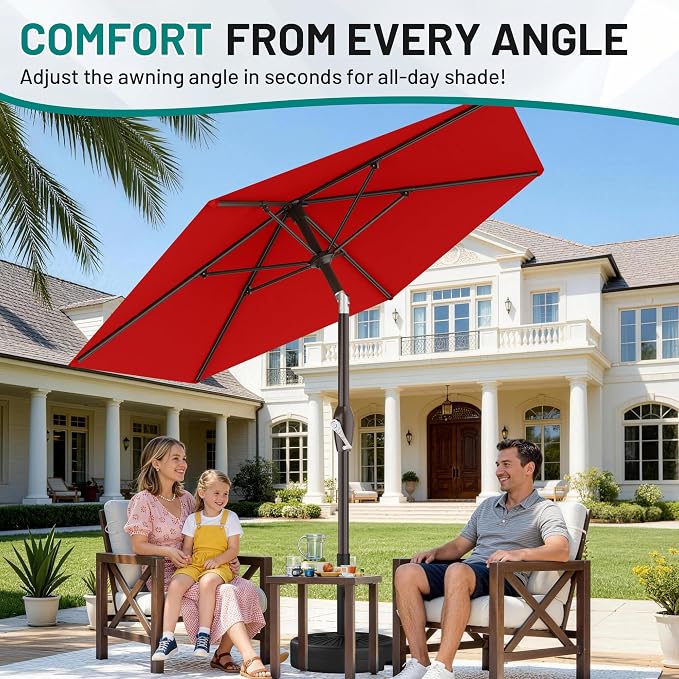 AreShark 7.5FT Patio Umbrella Table Market Umbrella w/Tilt and Crank Heavy-Duty Round Outdoor Umbrellas for Garden, Deck, Backyard,and Pool, Red