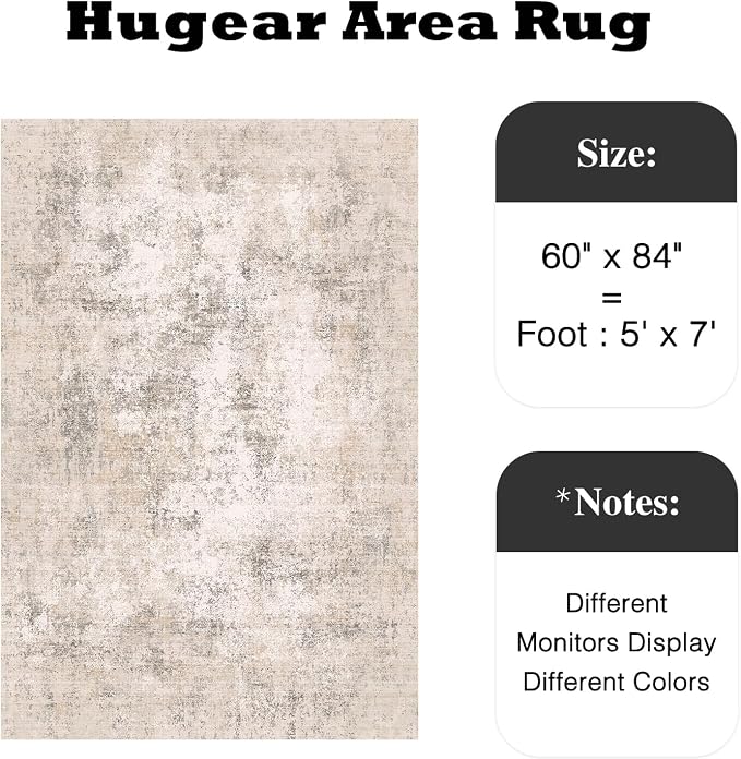 5x7 Beige Modern Abstract Washable Area Rug for Living Room | Low Pile, Non Slip, Modern Abstract Style, Soft Indoor Rug for Living Room, Bedroom, Dining Room, Office, Home Decor