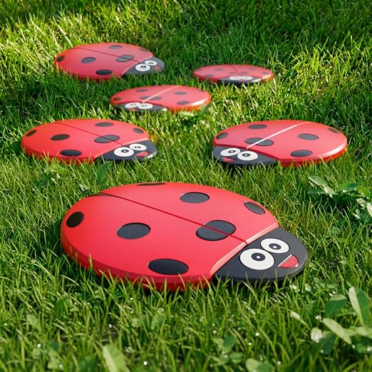 Landical 6 Pcs Ladybug Stepping Stone Garden Stepping Stones Walkway Decorative Stone for Garden Decor Outdoor Flower Beds Yard Decorations