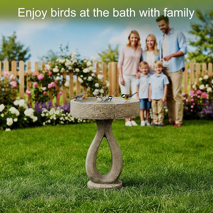 SKYFIRE 21.8" H Outdoor Birdbath for Garden -Fibre Reinforced Concrete Large Bird Bath Outdoor Decor with Modern Pedestal for Garden, Patio, Lawn -15.7”Dia. X 21.8”H Contemporary Birdbaths&Supports