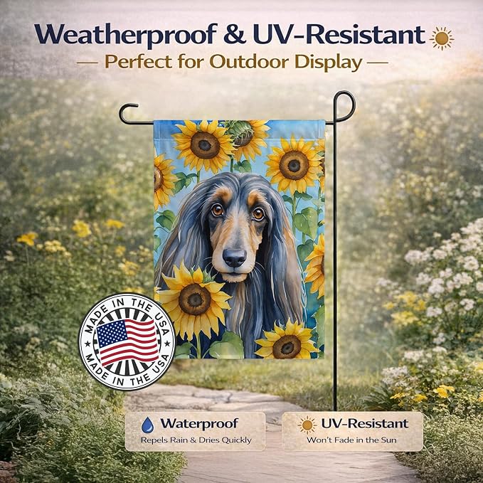 Caroline's Treasures DAC6001GF Afghan Hound in Sunflowers Garden Flag Mailbox Flag Decorative Yard Flag Banner Outside Patio Artwork Yard Flower Beds, Garden Size, Multicolor