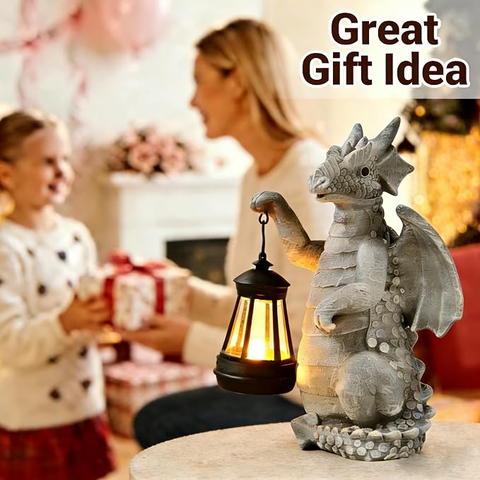Solar Dragon Outdoor Statue, Dragon Figurine Light, Yard Decor for Patio | Solar Auto Lighting Weather Resistant Resin Wire-Free Outdoor Decor Ideal Gift Garden & Patio Ornament