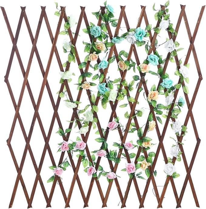 MyGift Nature Wood Trellis, Expandable Wall Lattice Panels for Outside, Decorative Lattice Trellis Frame for Climbing Plants Vine Ivy Rose Cucumbers Outdoor Balcony Garden