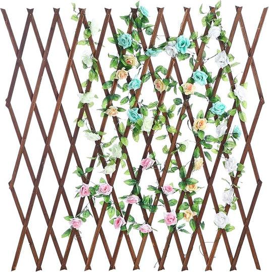 MyGift Nature Wood Trellis, Expandable Wall Lattice Panels for Outside, Decorative Lattice Trellis Frame for Climbing Plants Vine Ivy Rose Cucumbers Outdoor Balcony Garden