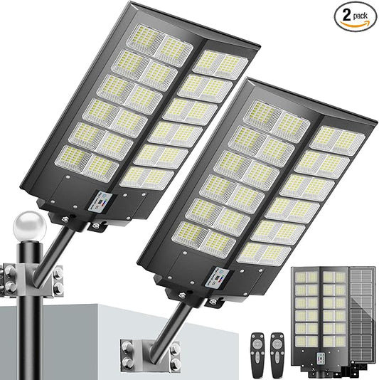 Solar Street Lights Outdoor Waterproof 9000W - LED Solar Powered Street Light Dusk to Dawn with Motion Sensor, Heavy Duty Large Outdoor Solar Lights for Parking Lot/Garden/Yard/Pathway Lighting