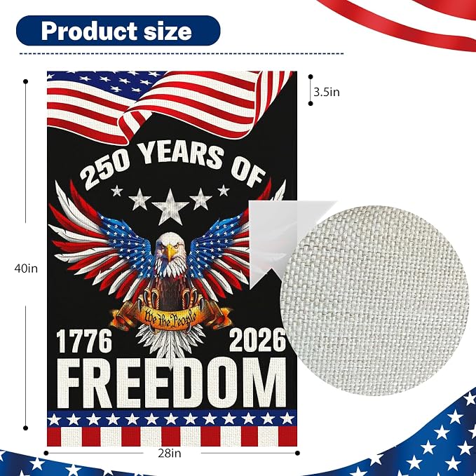 250 Anniversary Usa Garden Flags for Outside, 250 Anniversary USA Flag 1776-2026 Commemorative 4th of July Decorations Outdoor Yard Sign Banner Patriotic Decorations Double Sided Waterproof Flag with Eagle Design 250 Year American Flag 28x40 Inch
