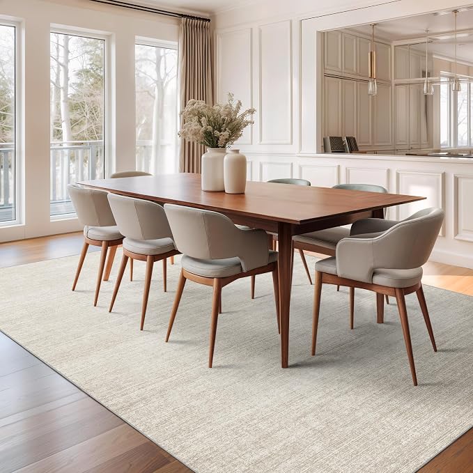 Valenrug Area Rugs 9x12 Living Room, Large Washable Rug Non Slip, Beige | Soft Low Pile, Thin & Lighweight, Stain Resistant Folable Modern Indoor Carpet Rugs for Bedroom, Dining Room, Home Decor