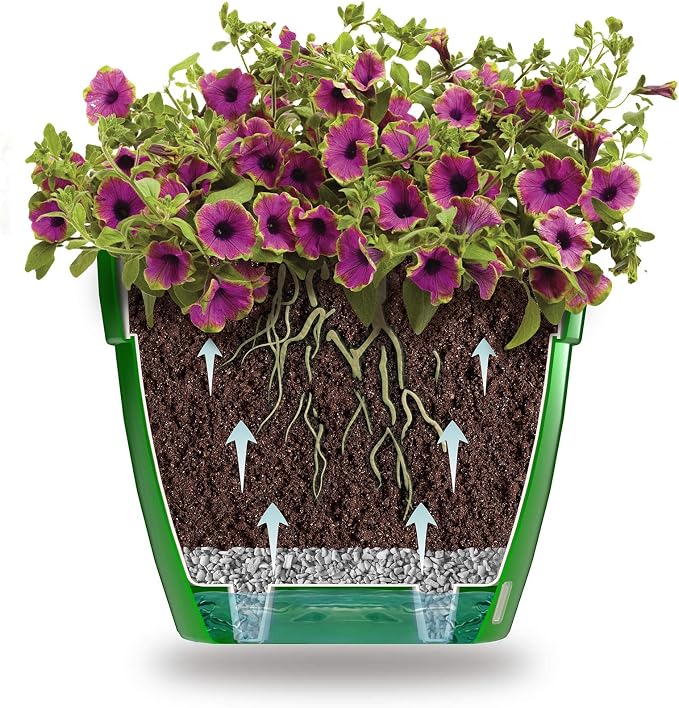 DECOPOTS - 3 Pack - Self Watering Planter - Modern Flower Pot with Water Level Indicator - 6.3" Tall - for All House Plants, Flowers, Herbs (Diameter 7.9", Graphite - White)
