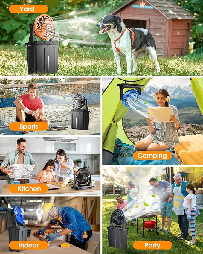 Ausic 10″ 9L Portable Misting Fan, [Max 55Hrs] Outdoor Mister Fan for Outside Patios Golf, 20000mAh Rechargeable Battery Operated Travel Water Cooling Fan, Camping Patio Accessories - 3 Spray Misters