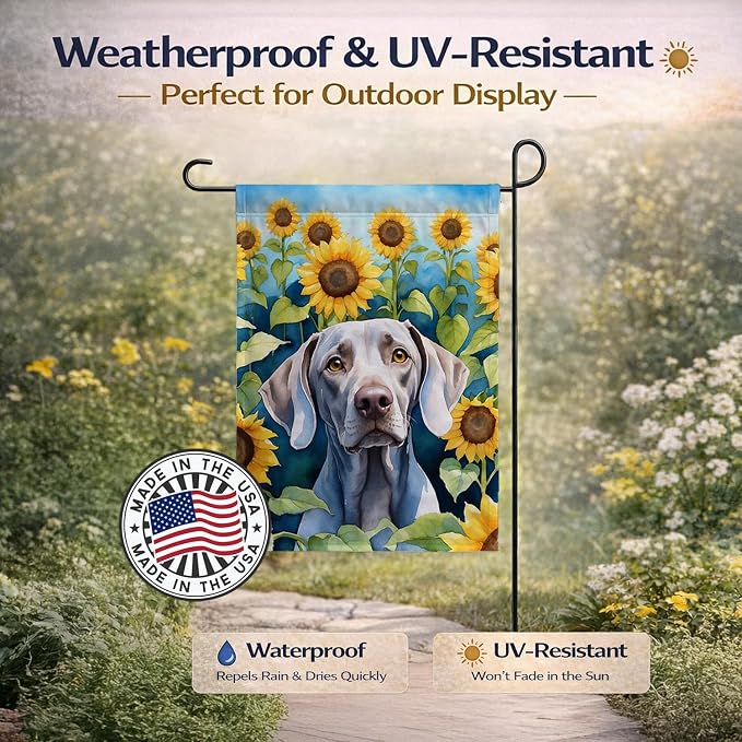 Caroline's Treasures DAC6170GF Weimaraner in Sunflowers Garden Flag Mailbox Flag Decorative Yard Flag Banner Outside Patio Artwork Yard Flower Beds, Garden Size, Multicolor