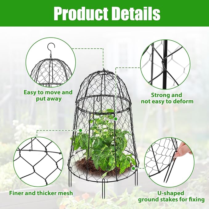 Phoncoo 6 Pack Garden Cloches for Plants, Sturdy Plant Protectors from Animals, Chicken Wire Cage for Garden Cages to Keep Bunnies Chicken Squirrels Birds Animals Out
