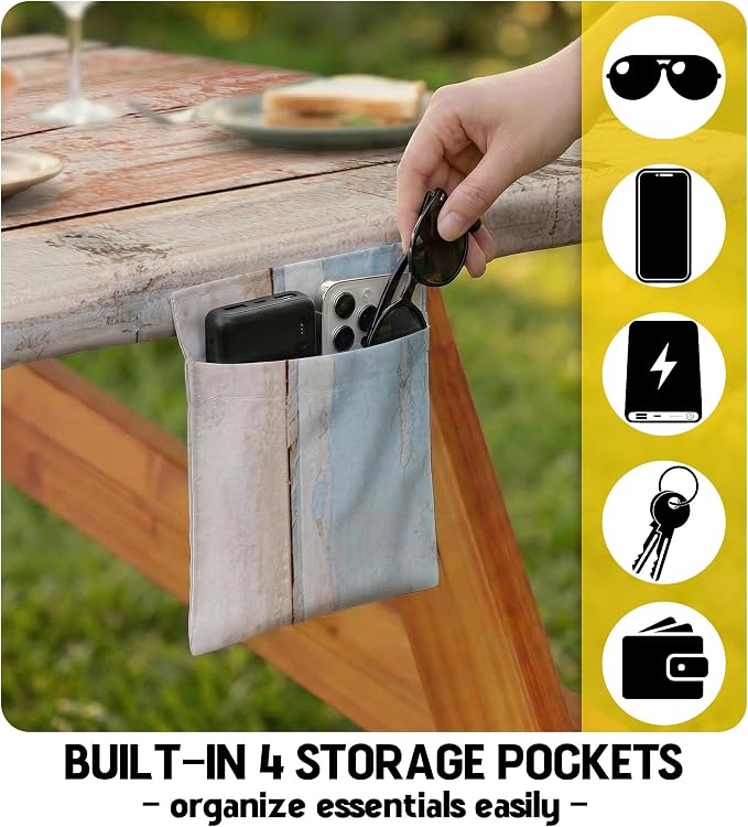 Picnic Table Cover with Bench Covers Waterproof Elastic Tablecloth Camping Essentials Gear Table Cloth Outdoor Glamping Cool Camping Gifts for Camper RV Owner Camping Lovers Family Couple Women Men